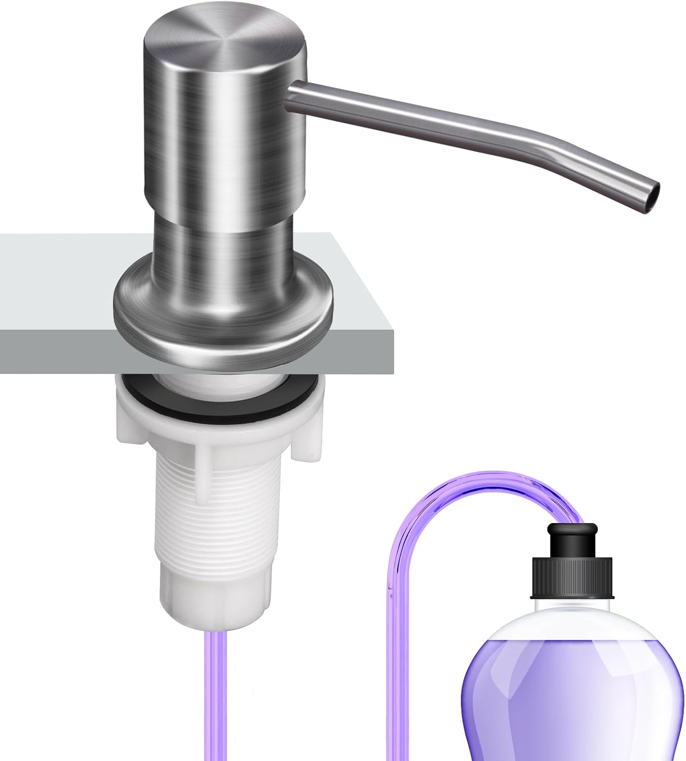 Soap Dispenser Kitchen Sink, Sink Soap Dispenser, 47" Extension Tube kit, Dish Soap Dispenser Pump, No Need More Refills (Brushed Nickel)