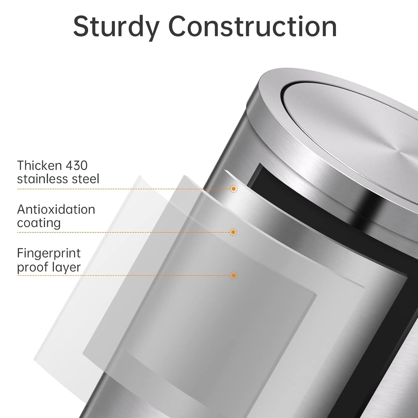 Mbillion Small Trash Can with Swing Lid 2.4 Gallons/9 Liter, Mini Trash Can with lid, Stainless Steel Cylindrical Garbage Can for Home and Office, for Ground and Desktop(Brushed Silver)