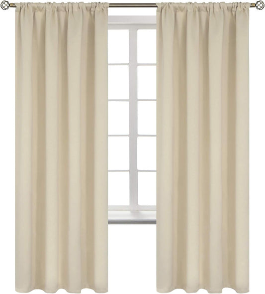 BGment Beige Room Darkening Curtains 72 Inches Long - Rod Pocket Thermal Insulated Blackout Window Drapes for Living Room Bedroom, 42 x 72 Inch, 2 Panels