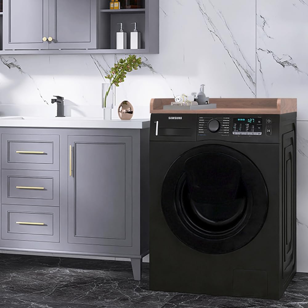 Washer Dryer Countertop Only,Edge Rails-27.5" Depth*27.5" Width Laundry Room Organization,High-Adhesion Non-Slip Protective Layer,with Edge Rails (Walnut)