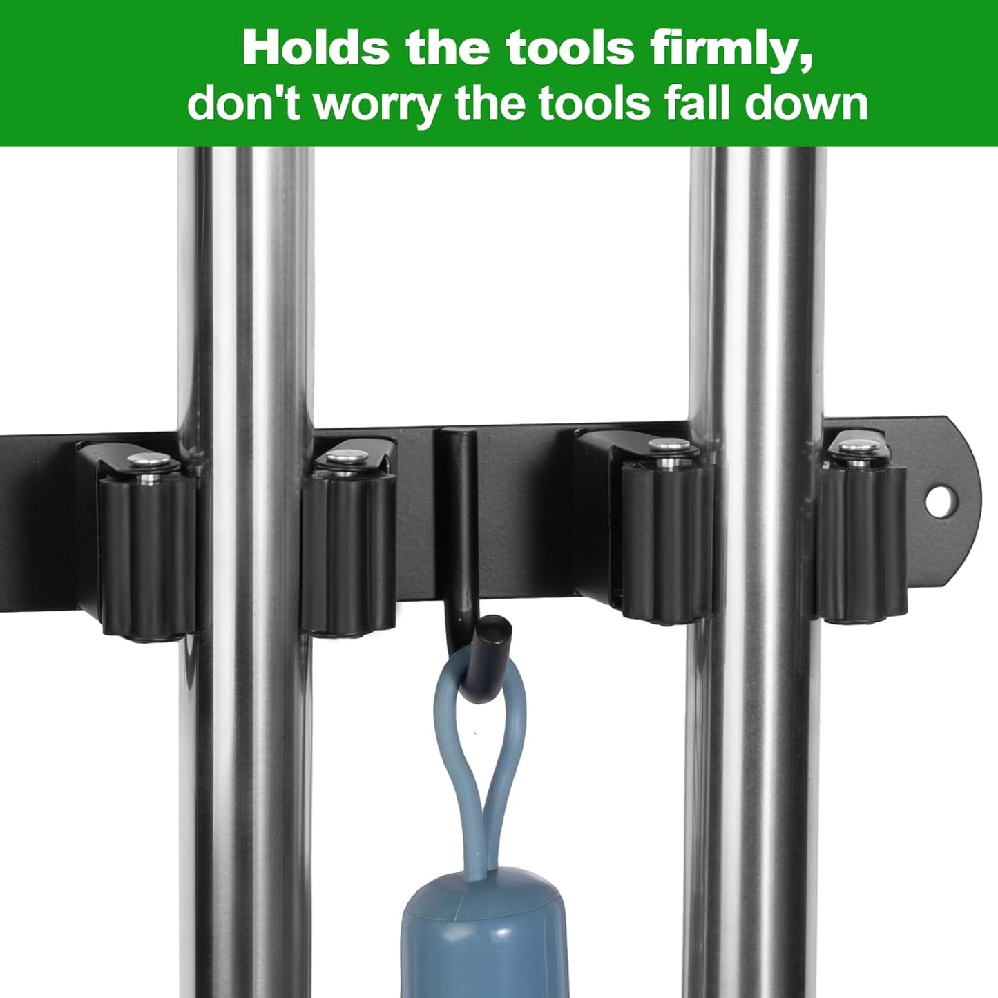 voze 3 Racks and 4 Hooks Mop and Broom Holder Wall Mount, Self Adhesive Heavy Duty Broom Organizer Storage Tool Racks for Kitchen Garden Laundry Garage