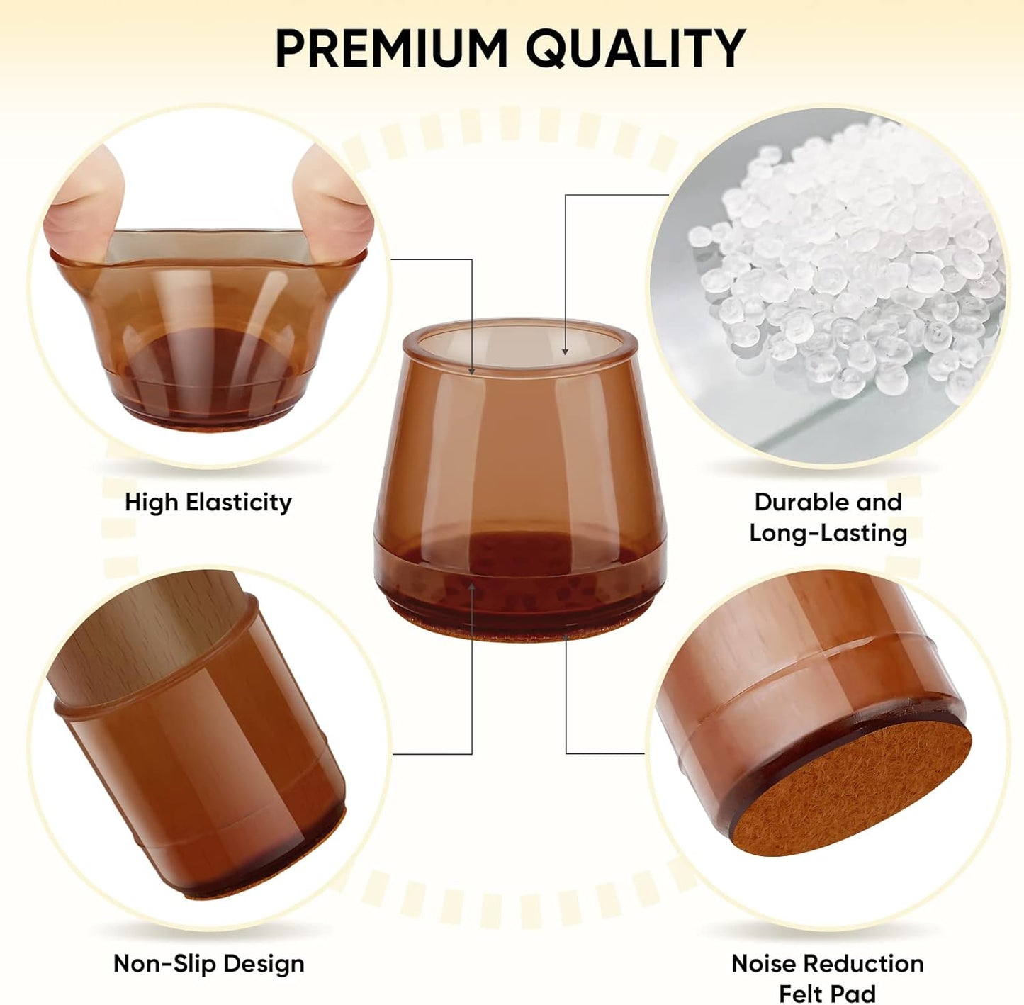 BALEINE 16 Pack Silicone Chair Leg Floor Protectors, Stool Leg Protectors Cap, Non-Slip Chair Leg Caps for Hardwood Floors (Brown & Large, 16 Pack)