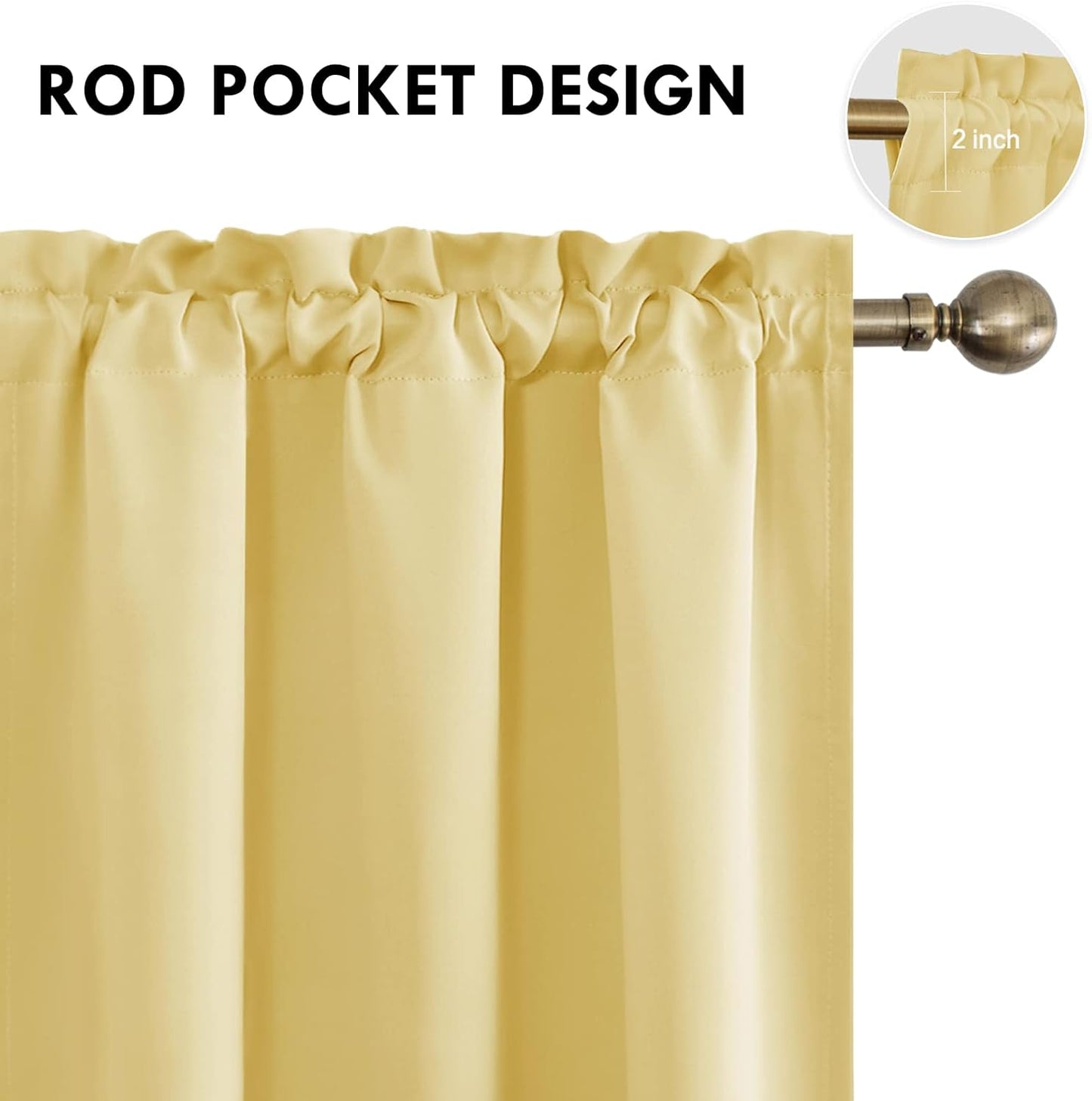 DWCN Blackout Curtains for Bedroom – Rod Pocket Thermal Insulated Noise Reducing Noise Reducing Drapes for Living Room, W 42 x L 84 Inch, 2 Panels, Light Yellow