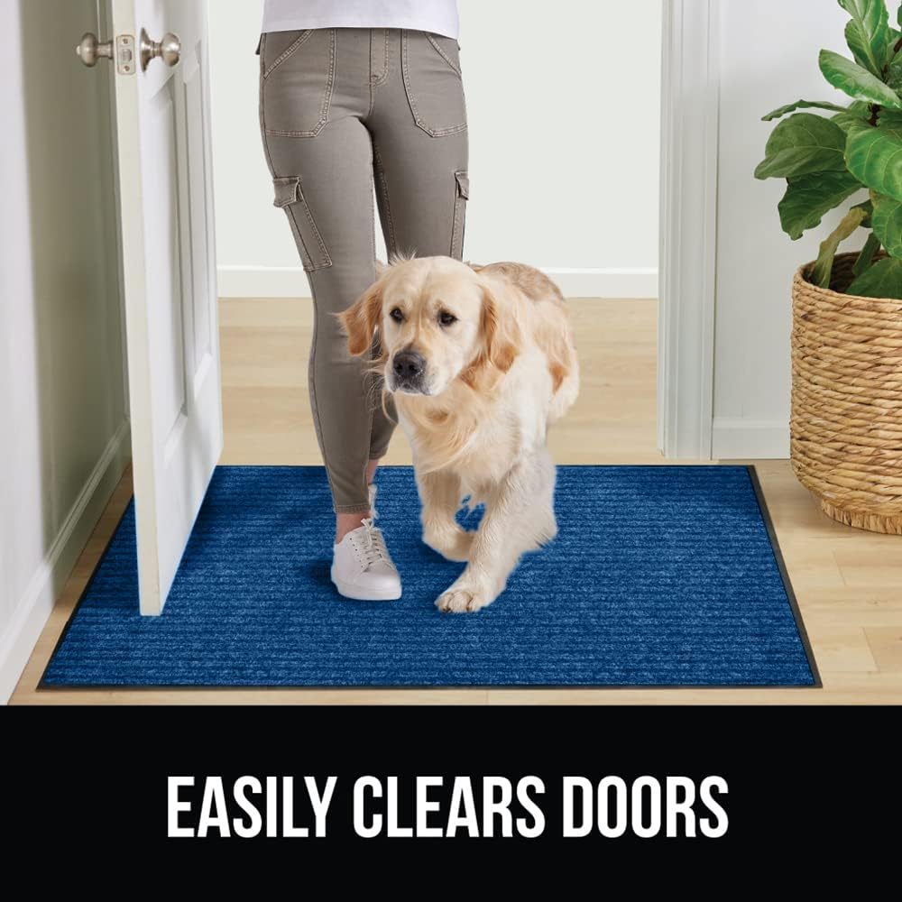 GORILLA GRIP Traffic Guard Door Mat, Heavy Duty Welcome Mats, Commercial Office Space Doormat, Waterproof, Fade Resistant, Strong Rubber Backing, Low Profile, Shoe and Boot Scraper, 35x23, Blue