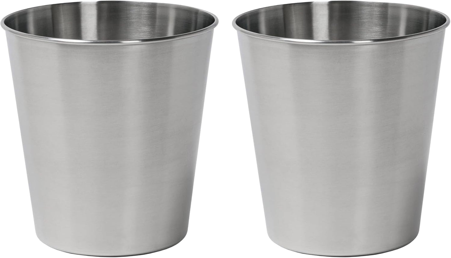 happimess HPM1113C-SET2 Nolan Modern Classic Smooth Steel 2 Gal Waste Bin for Kitchen, Office, Bathroom, Bedroom, Dorm, Brushed Steel (Set of 2)