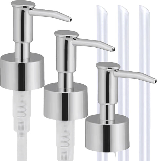 Soap Dispenser Pump Head Replacement 3 Pack, 28/400 Threads Standard Size, for Bathroom and Kitchen (Clear Silver)