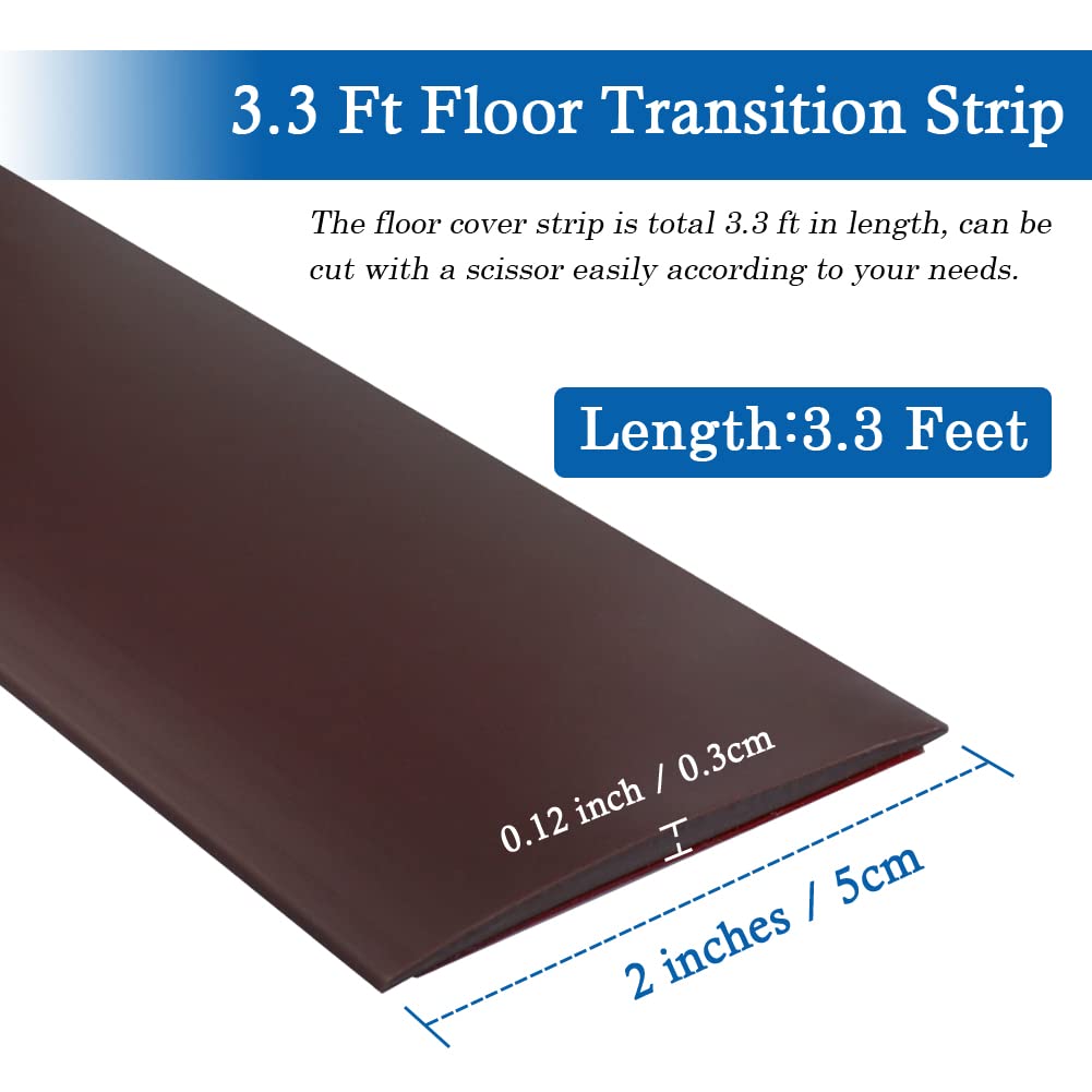 Floor Transition Strip Self Adhesive Floor Cover Strips Laminate 2" Wide Vinyl Flat Divider Transitions (5cm, 3.3Ft, Brown)