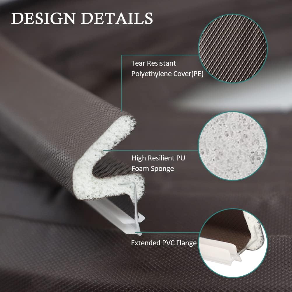 Kerf Weather Stripping Door Seal Strip 26 Ft Q Foam Door Weatherstrip Seal with Slot Card Slot Installation, Easy Cut to Size (Brown)
