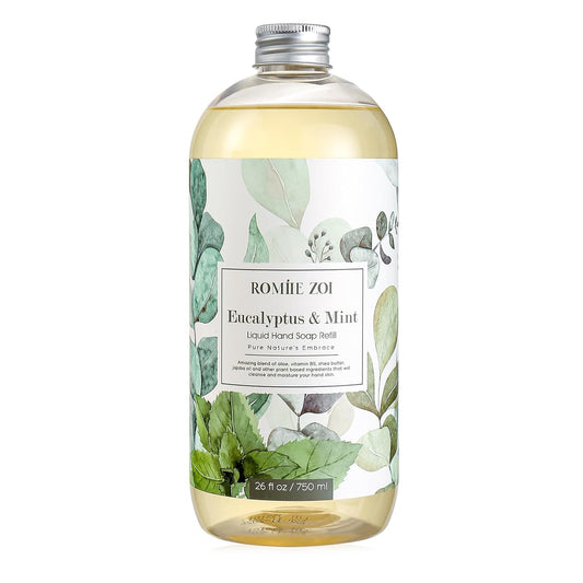ROMIIE ZOI Liquid Hand Soap Refills, Eucalyptus & Mint, Gentle & Moisturizing Formula, 750 ML/ 26 FL OZ