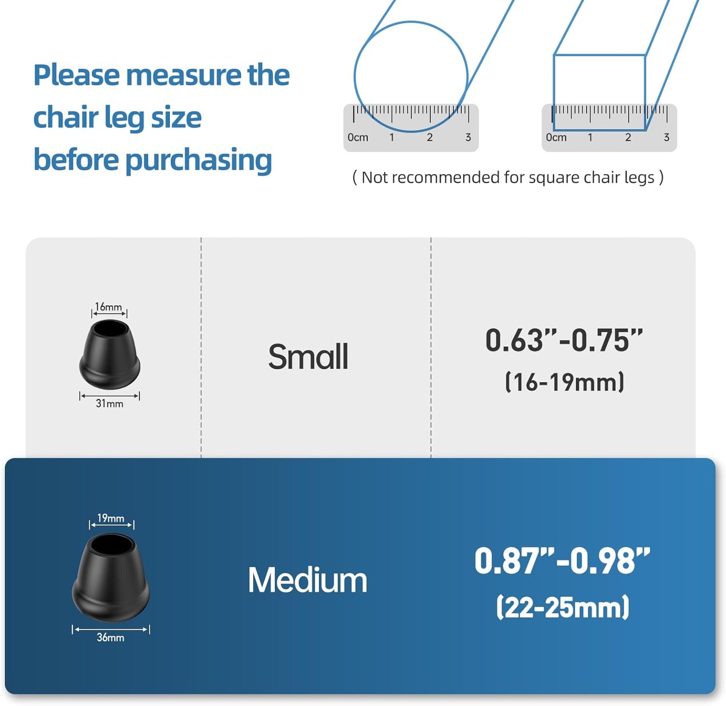1 Inch Heavy Duty Rubber Chair Leg Caps - 24 PCS Non-Slip Furniture Floor Protectors with Metal Inserts for Wood, Tile, Carpet - Fits Chairs,Stools,Bar Stools
