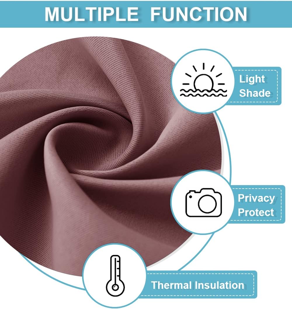 RYB HOME Living Room Curtains Blackout - Light Block Energy Efficiency Small Window Treatment Drapes for Kitchen Dining Baby Nursery Farmhouse Decor, W 42 x L 84 inch, Dusty Rose, 2 Panels