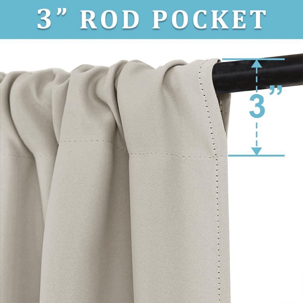 RYB HOME Curtains for Bedroom 84 inches Long, Blackout Thermal Insulating Window Treatment Drapes for Living Room Bathroom Basement Laundry Classroom, W 42 x L 84, Beige, 2 Panels