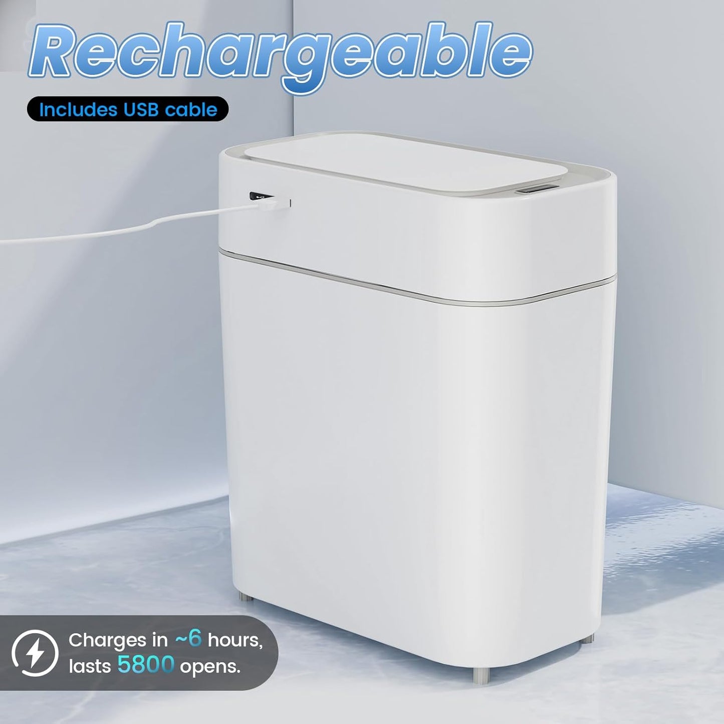 Bathroom Trash Can with Lid: 2.3 Gal Small Slim Motion Sensor Wastebasket, Bag Expansion, Wall Mounted, Automatic, Touchless, Narrow Design for Bathroom, Kitchen and Office, Waterproof