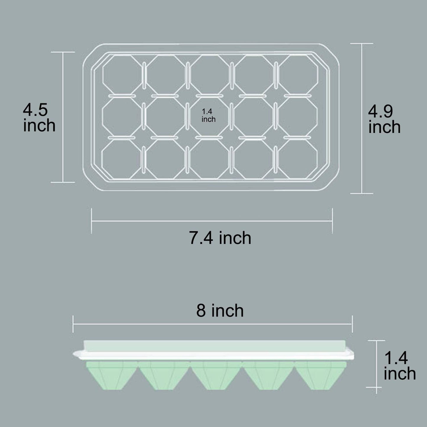 Ice Cube Trays with Silicone Lid, 15 Grid Diamond Shaped Ice Tray Easy Release Stackable Ice Cube Mold, 2 Pack (Grey Blue+Green)