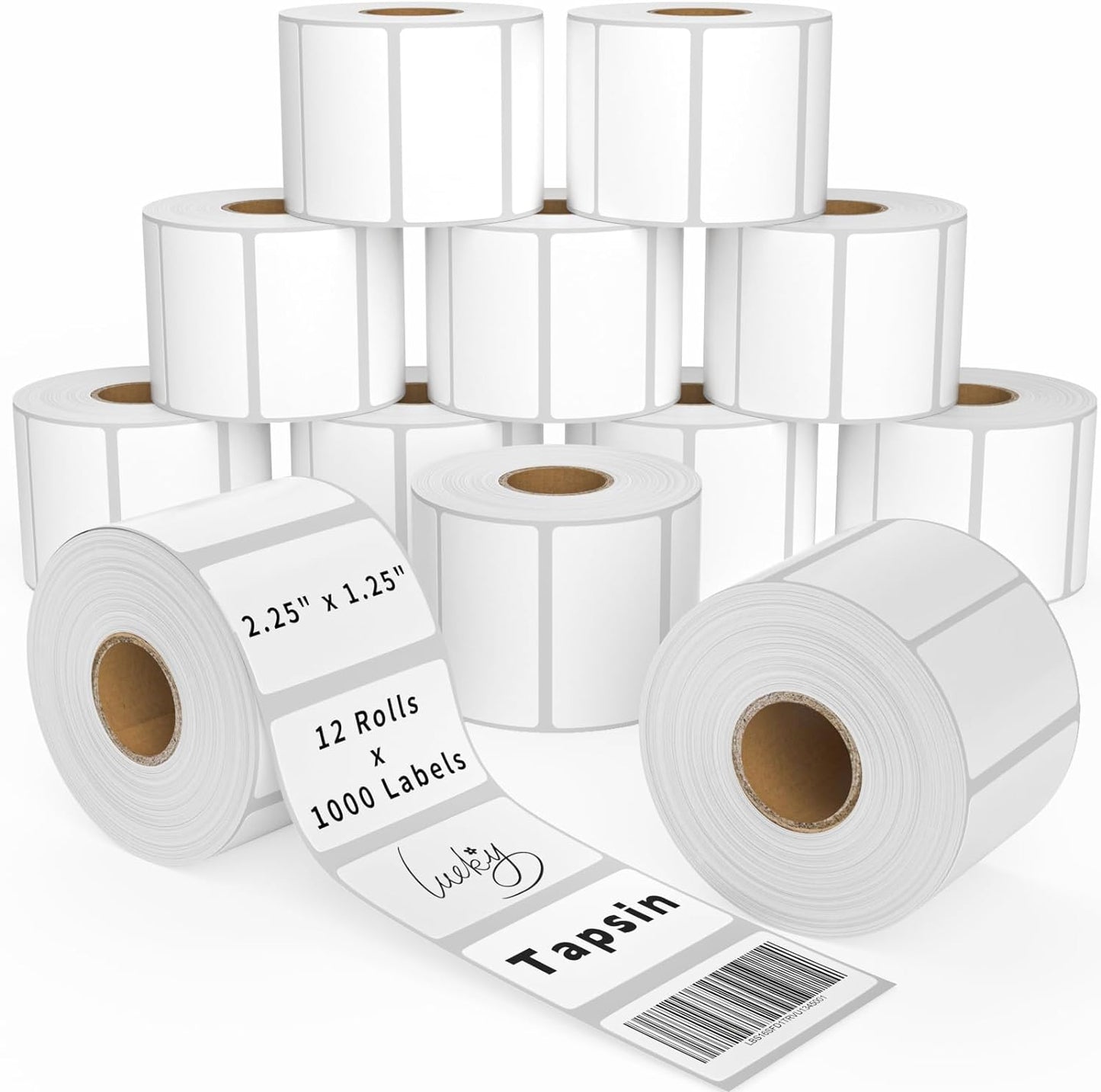 Thermal Labels 2.25 x 1.25, Adhesive Label Stickers 12 Rolls 12000 Label Papers for Barcode, FNSKU, Mailing, Shipping, Compatible with Zebra, Rollo and More Thermal Printers