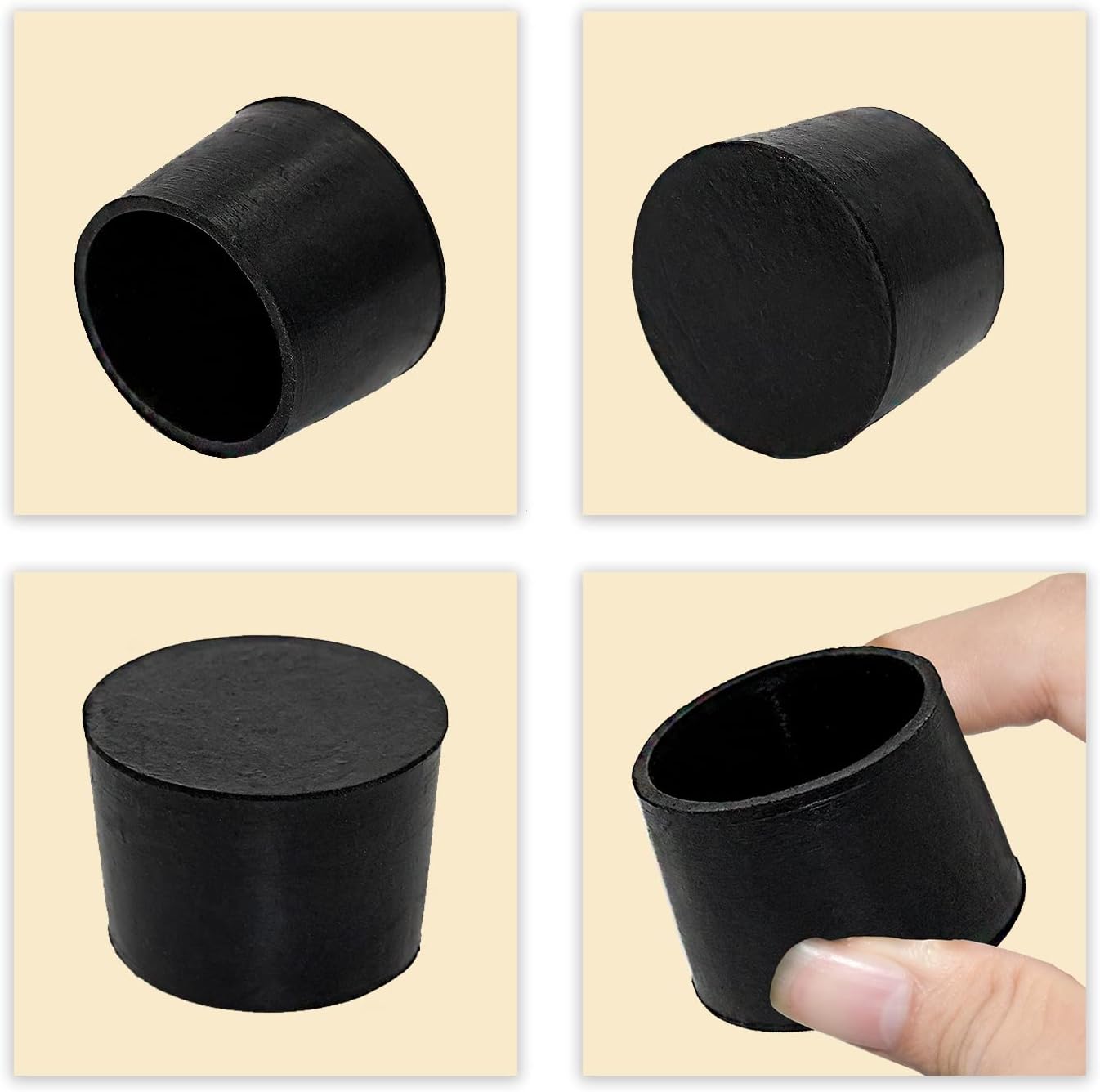 Flyshop 4 Pieces 40mm Rubber Chair Leg Caps Round, Non-Slip Protective Caps for Chair Legs, Floor Protectors, Noise Reduction, Durable Foot Covers, Black Furniture Feet Gliders