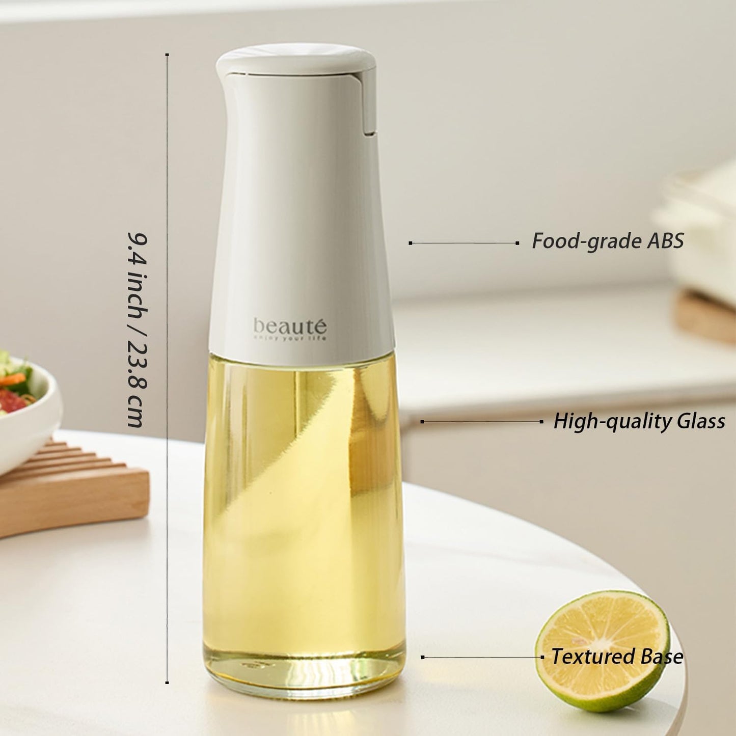 Olive Oil Dispenser Bottle for Kitchen, Auto Flip、Non-Drip、Leak Proof, Oil Bottles for Kitchen, Vinegar Dispenser, Cooking Glass Bottle with 500ml (Cream Yellow)
