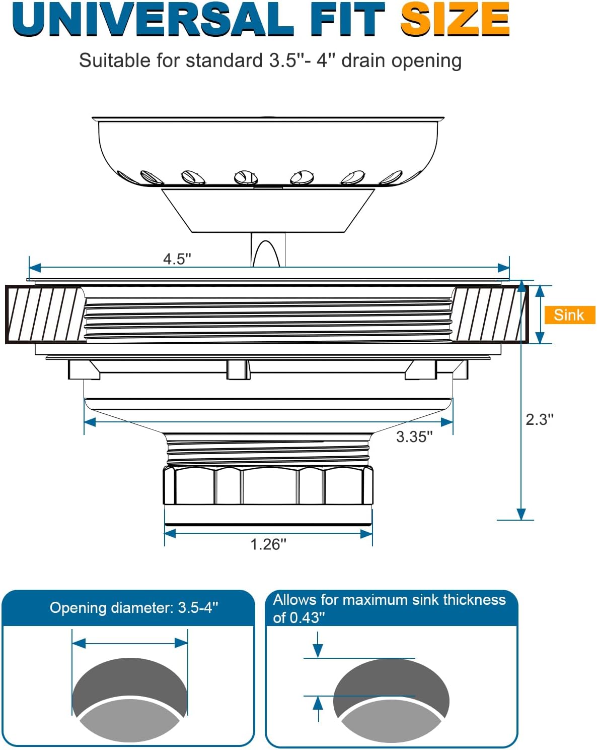 BOTEMY Stainless Steel Bronze Sink Drain Strainer Kit 3-1/4 inch Kitchen Drain Assembly with Metal Center Knob Basket Stopper Replacement for Standard Kitchen Sinks, Oil Rubbed Bronze