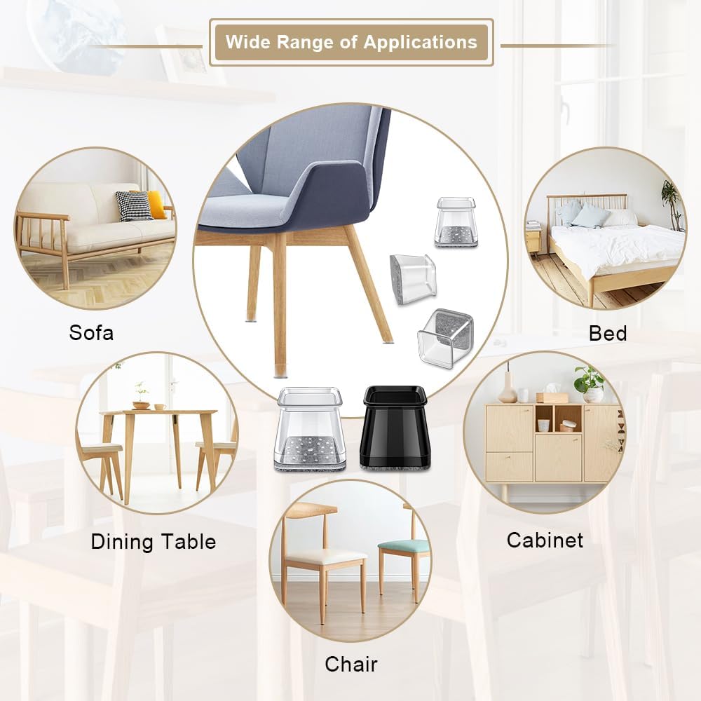 32 Pcs Square Chair Leg Protectors for Hardwood Floors,Felt Furniture Floor Protectors with Silicone Caps, Extra Large Size (Fits Chair Legs with Side Length: 1-5/8" to 2")