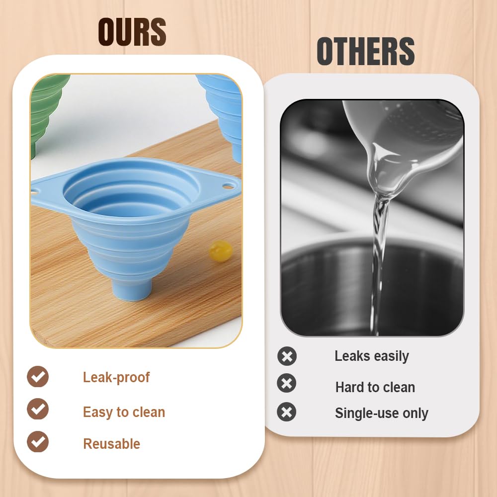 Kitchen Funnel Set, 2025 New Silicone Collapsible Funnel, Multi-Purpose Small Funnels for Kitchen Use, Portable Bottle Filling Funnels for Travel (3pcs)