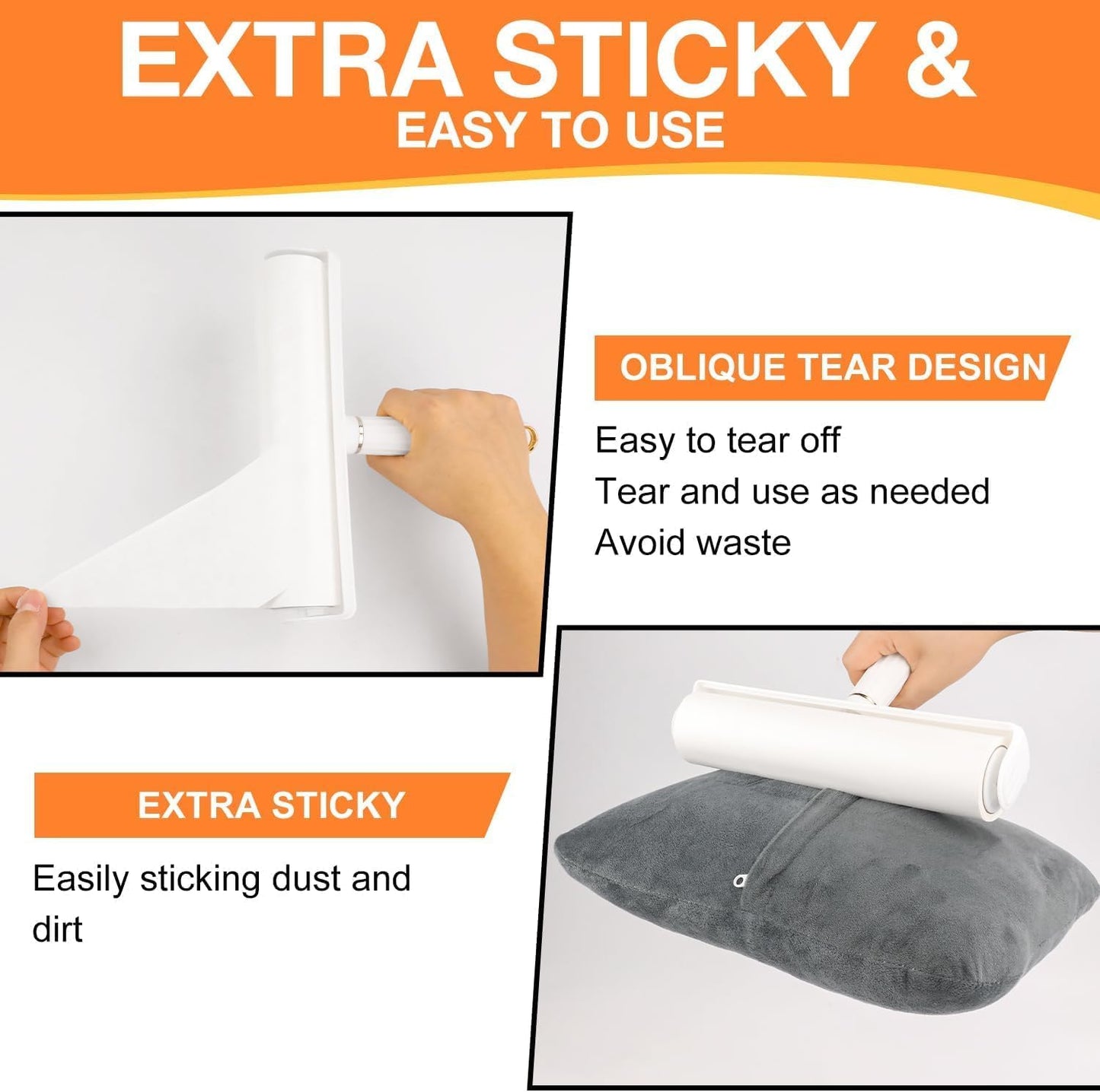 Large Lint Roller Pet Hair Remover 270 Adhesive Sheets Rollers 9.45 Extra Sticky Dog Cat Adjustable Handle 7.9-47.6 Inch, 3 Replaceable Rolls 90 Sheets Each, 3 Extension Rods for 4 Heights﻿