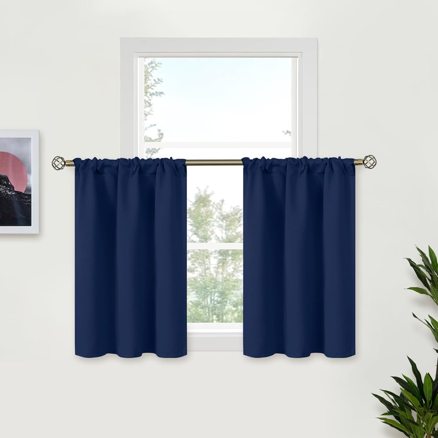 BGment Small Blackout Curtains 30 Inches Length 2 Panels for Kitchen Cafe - Navy Blue Half Window Drapes with Rod Pocket Privacy for Front Door Bathroom, 29 x 30 Inch