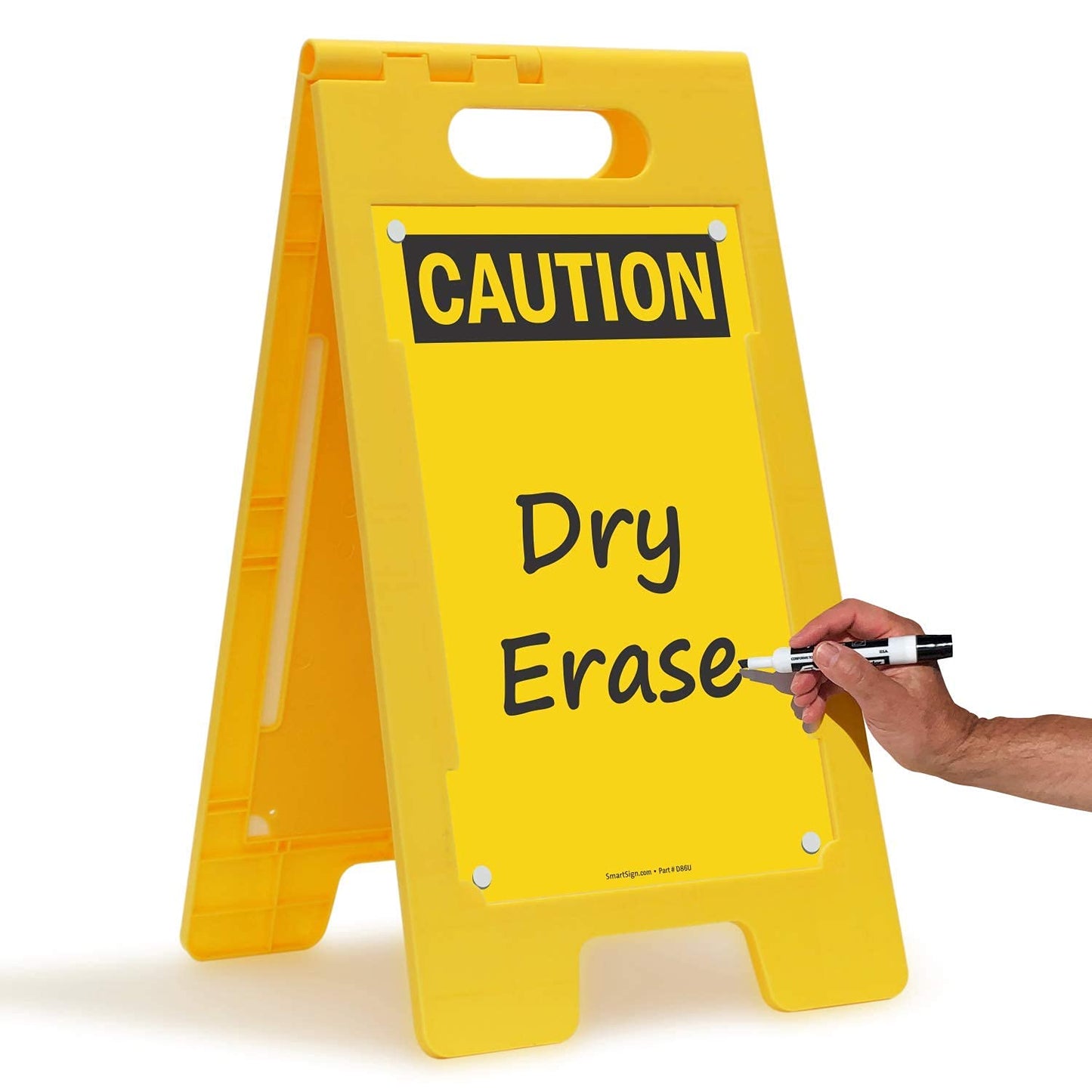 SmartSign - SF-0127-FB-25x12-DE Caution Blank Write-On Folding Floor Sign With Dry Erase Finish By | 25" x 12" Plastic