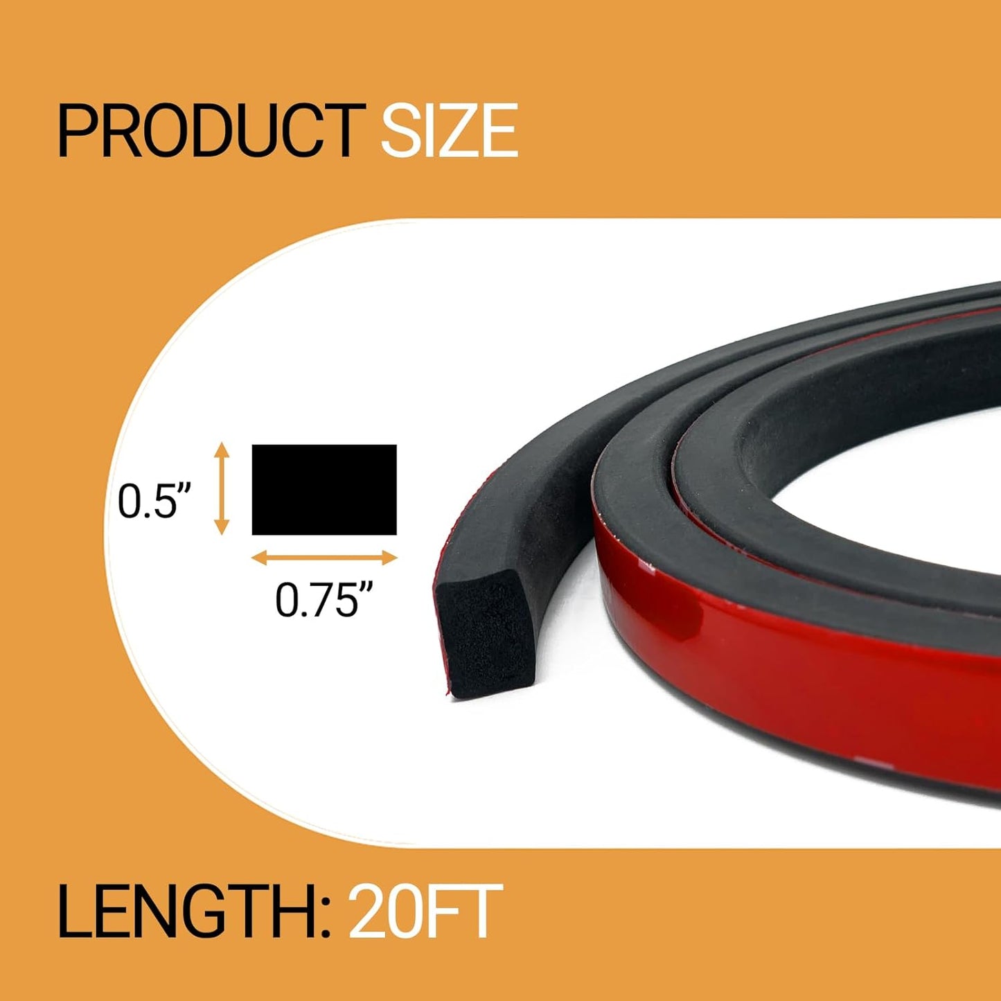 Rubber Weather Stripping, Rectangle Foam Seal Strip, Rubber Gasket for for Auto, Boat, Garage Door/Window, Machinery and More, W:0.75" x H:0.5", L:20Ft