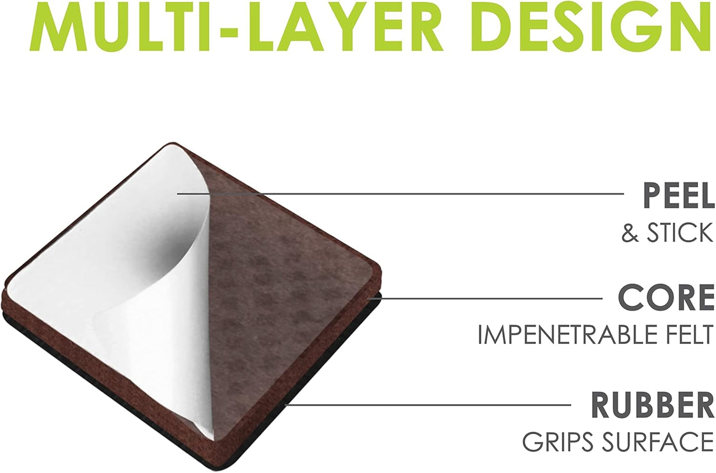 Slipstick GorillaPads CB150 Non Slip Furniture Pads/Rubber Grips (Set of 8) Self Adhesive Furniture Feet Floor Protectors, 1-1/2 inch Square, Black