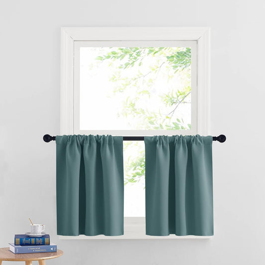 RYB HOME Short Curtains for Window - Blackout Small Window Treatment Panels for Bedroom Bathroom Kitchen Cafe Baby Nursery, Width 29 inches x Length 24 inches, Teal Blue, 2 Panels