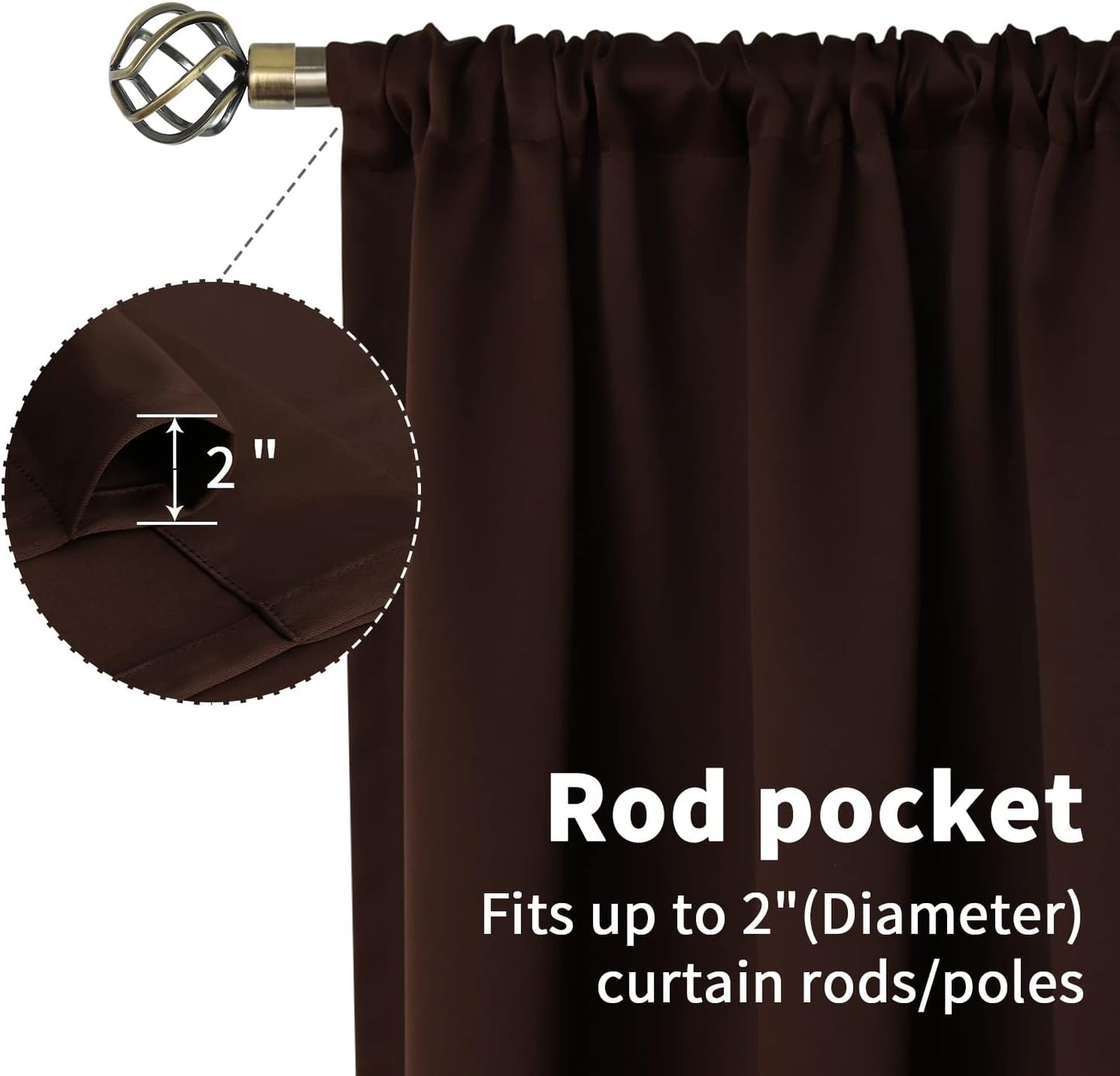 BGment Brown Blackout Curtains for Bedroom 63 Inch Length - Rod Pocket Thermal Insulated Room Darkening Drapes for Living Room Office, 52 x 63 Inch, 2 Panels, Brown