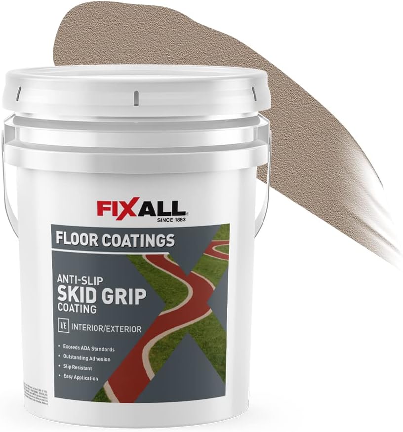 FIXALL Skid Grip Anti-Slip Coating, 5 Gallons, Camel, Exceeds ADA Standards, Ideal for Safety Areas, Slip-Resistant Pavement, Cement & Concrete Paint