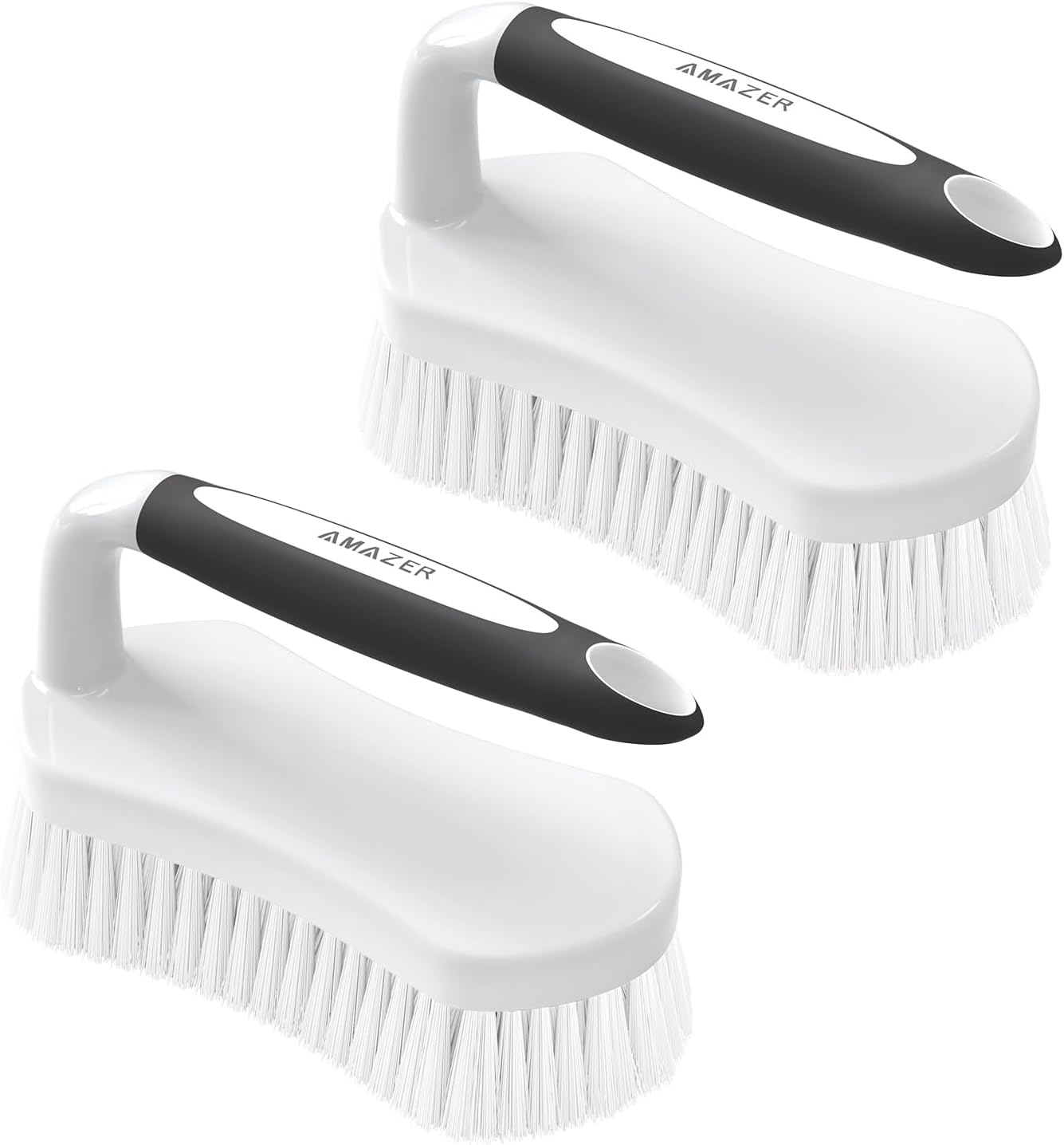 Amazer Scrub Brush for Cleaning Comfort Grip Shower Scrubber Stiff Bristles with Handle Heavy Duty Cleaner Brush for Tub Sink Carpet Floor - Pack of 2 (Black+Black)