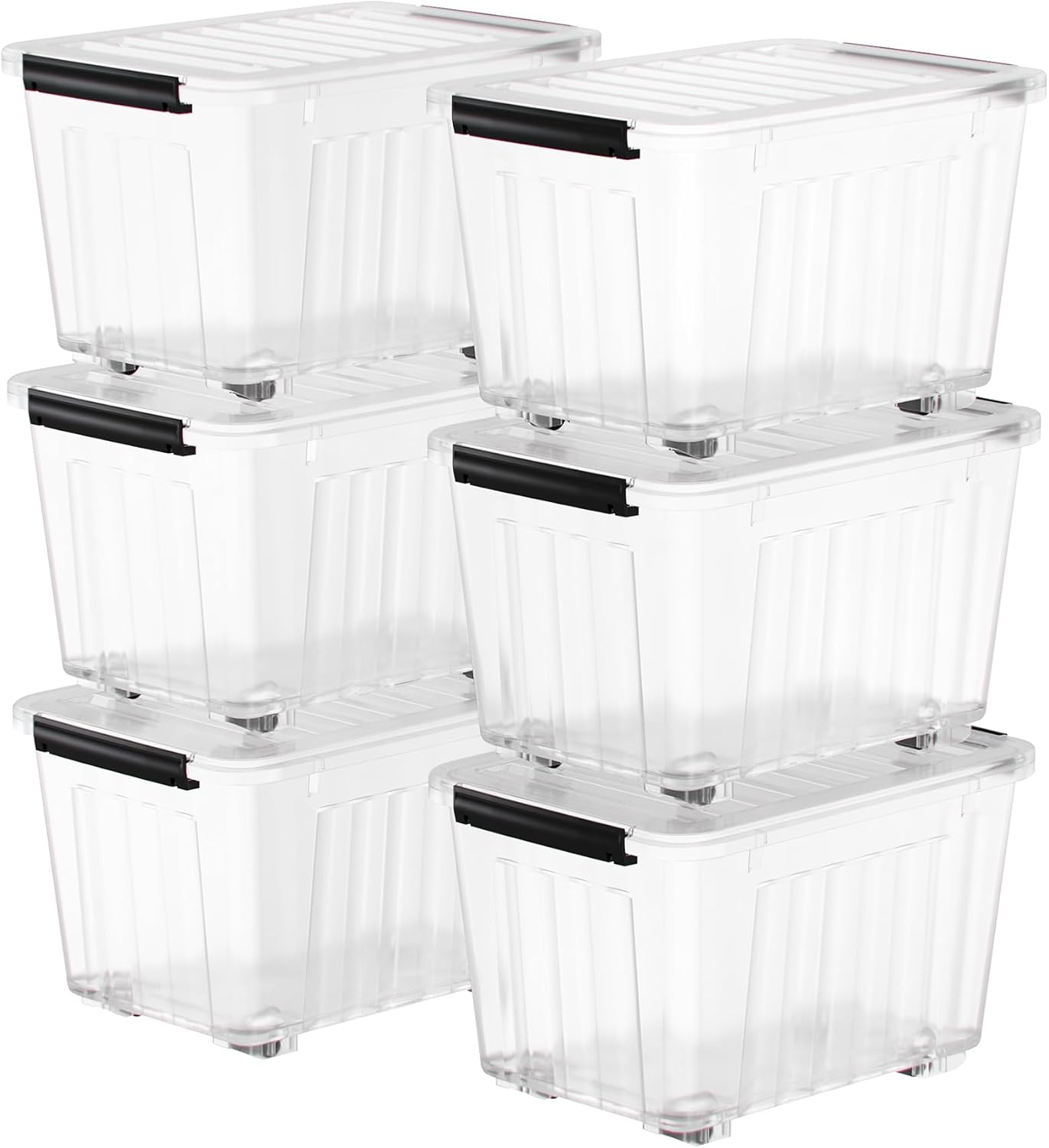 Nazhura 97Quart Plastic Storage Bin, Stackable and Nestable Storage Boxes with Clear Lids and Secure Latching Buckles, Large Storage Container (Clear, 97Quart-6Pack)