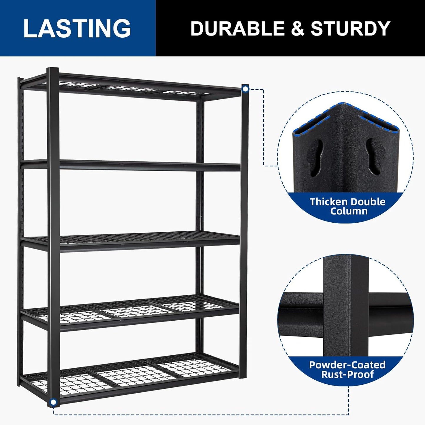 BILT HARD 48”W x 18”D x 72”H Garage Shelving, 5-Tier Heavy Duty Storage Shelves for Garage, Basement, Warehouse, Workshop, 3000 lbs Capacity