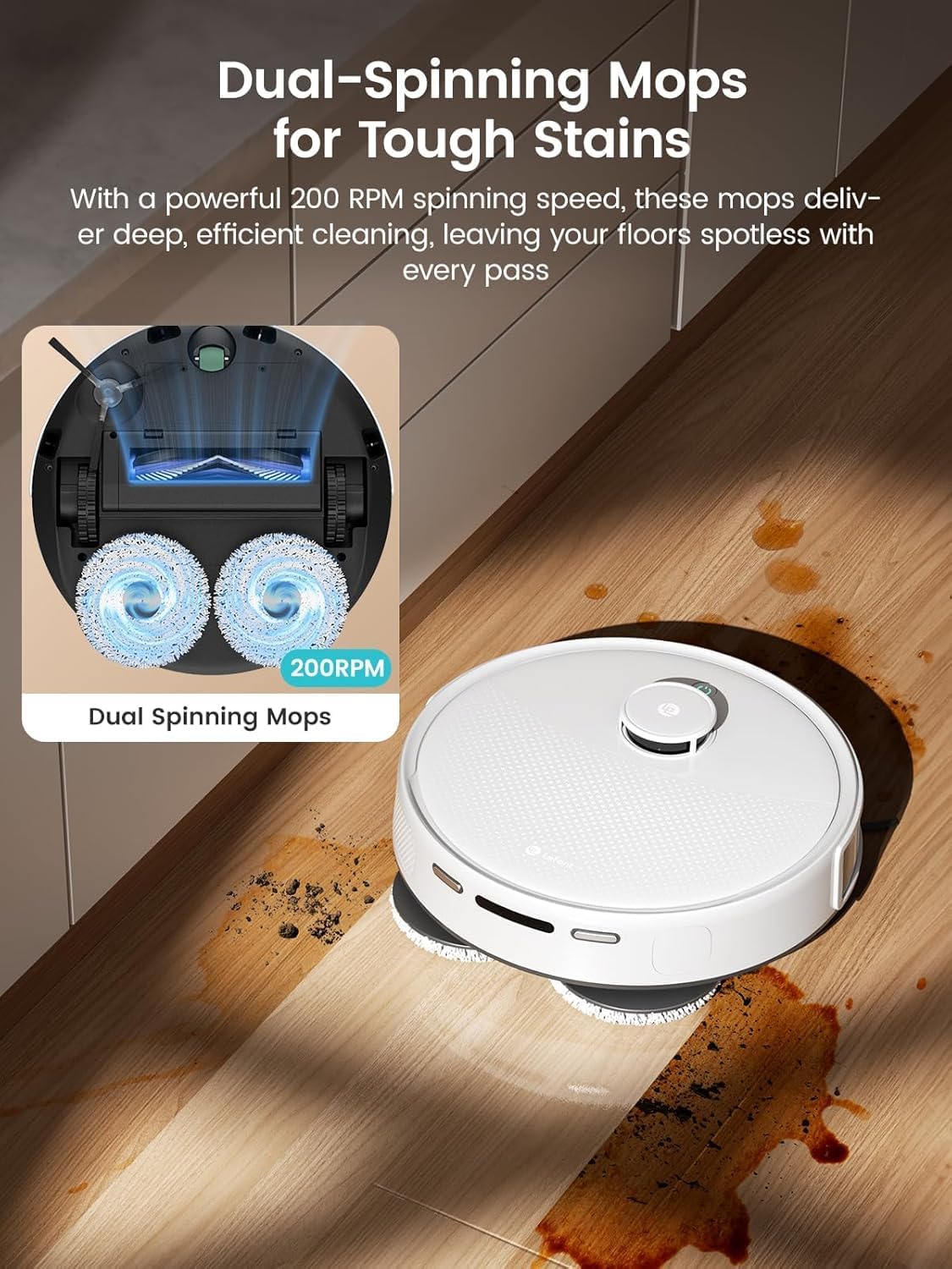 Lefant Robot Vacuum, M3 Robot Vacuum and Mop, 10000Pa Suction, Anti-Tangle Brushes, Dual Spinning Mop, Auto Mop Washing, Cool Drying, Self-Emptying, Self-Cleaning, All-in-One Dock, for Pet Hair Dust