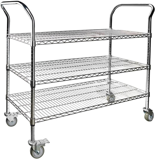 Northsky 3-Shelf Wire Utility Cart on Wheels, Chrome Finish Rolling Metal Shelving with Wheels, 550lb Capacity, 47" x 18" x 44.1", 3 Tier Rolling Cart for Kitchen Bar Storage Use