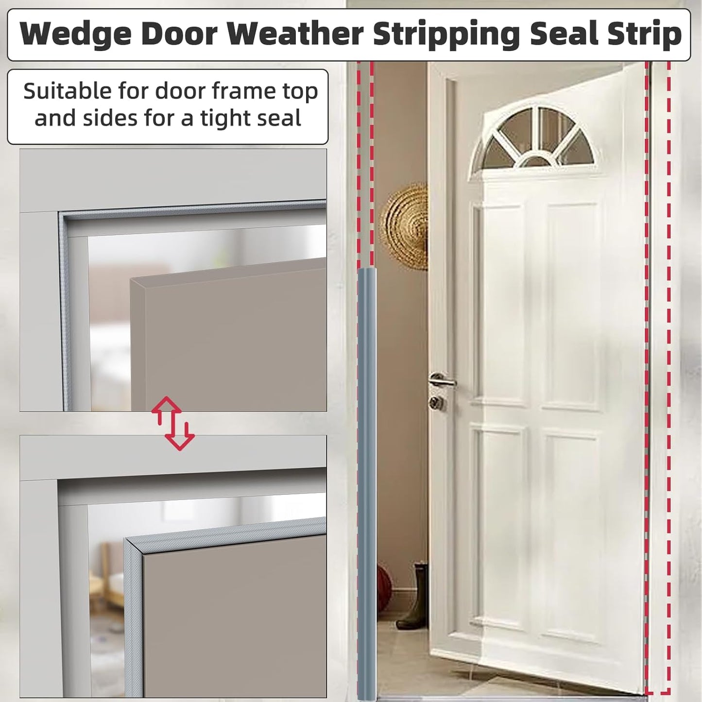 2 Pack*16.4 Ft Weather Stripping Seal Strip for Doors,Soundproofing Window Insulation Draft Stopper for Winter, Selfadhesive Foam Weather Strip for Door Frame,Door Gap Filler Noise Blocker(Gray)