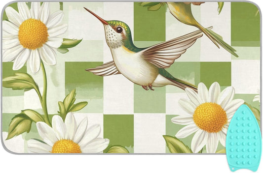 Ironing Mat Portable Ironing Pad Ironing Blanket for Table Top Heat Resistance Double-Side Using Travel Large 47.2 x 27.6 Inch Foldable Lightweight Checkered Green and White Hummingbirds