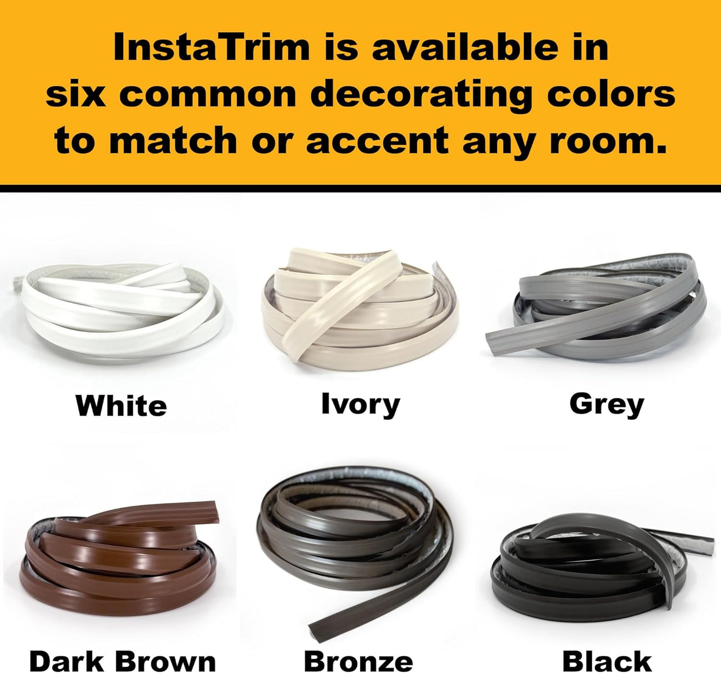 InstaTrim The Original Flexible Trim -10ft Dark Brown 3/4" Wide Caulk Tape - Adhesive Trim with Many Uses Including Caulking for Bathtubs, Sinks, Counters, Tile, Floors - Made in USA