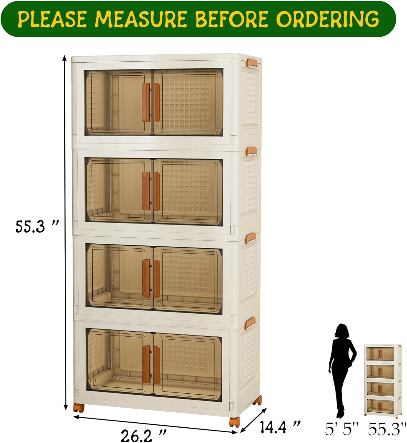 4 Tier Large Stackable Plastic Storage Bins with 1 Lid 95 QT/Tier, Collapsible Plastic Box Storage Bin with Wheels, Home Containers Boxes Closet Organizers for Living Room, Office, Dorm