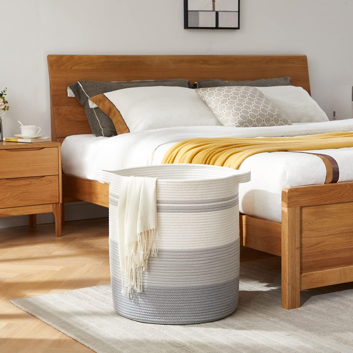 OIAHOMY 80L Laundry Hamper with Handles,Decorative Basket for Living room,Woven Storage Basket for Toys Bin,Pillows, Blankets,Clothes-20x18in-Gradient Gray