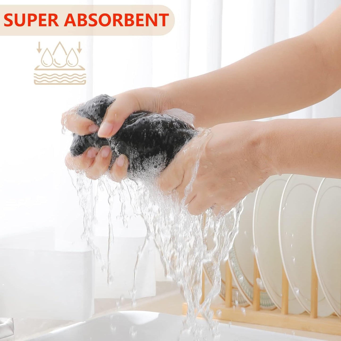 Homaxy 100% Cotton Waffle Weave Kitchen Dish Cloths, Ultra Soft Absorbent Quick Drying Dish Towels, 12 x 12 Inches, 18-Pack, Black