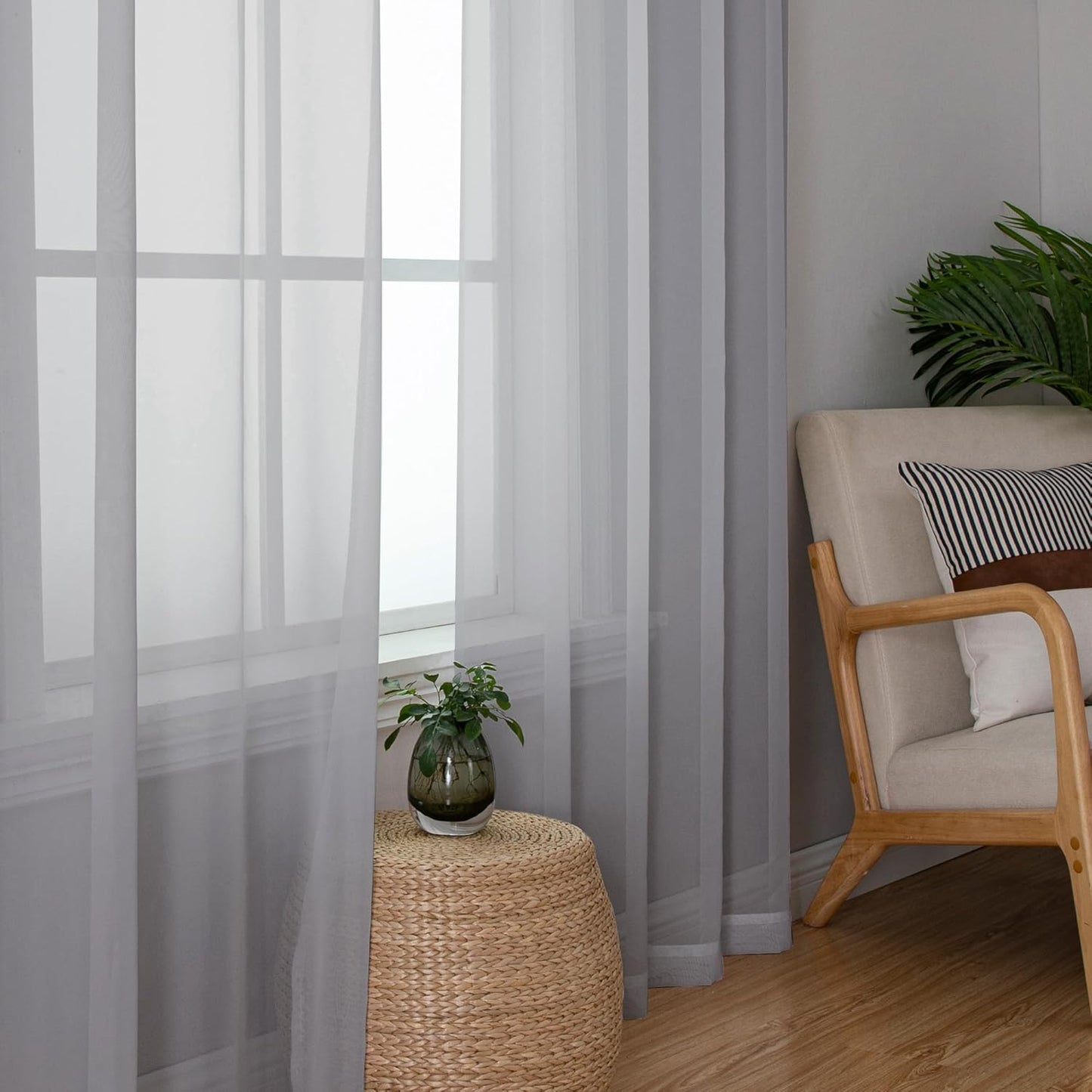 Chyhomenyc Light Grey Sheer Curtains 45 Inch Long 2 Panels, Light Filtering Rod Pocket Voile Short Curtains Drapes for Living Room Bedroom Small Windows, 42Wx45L Inches