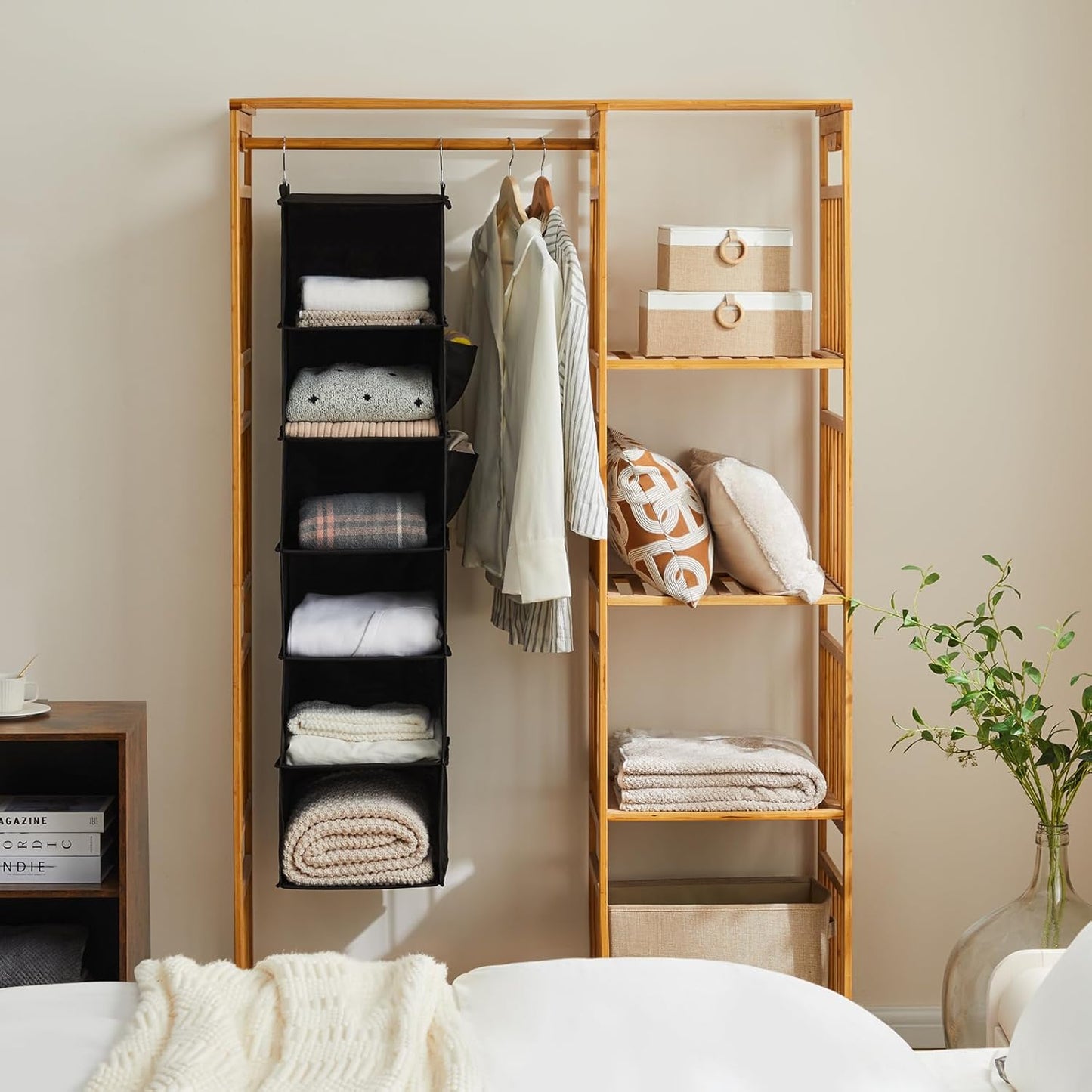 YOUDENOVA Hanging Closet Organizers and Storage, 6-Shelf Hanging Closet Shelves, Black