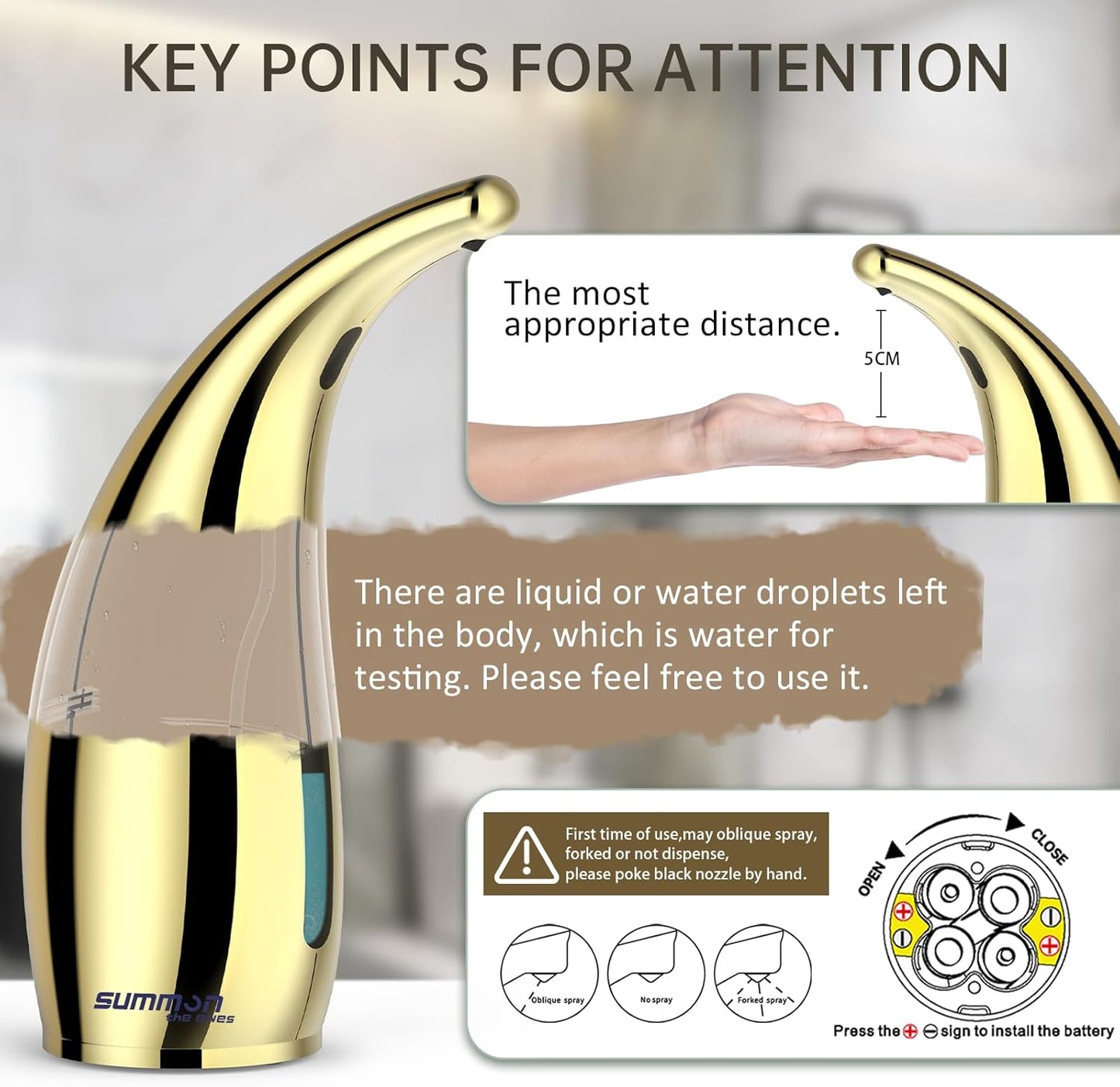 Automatic Liquid Soap Dispenser,300ML Touchless 4 Gear Adjustable,Countertop Electric Battery Operated Gold Hand Soap Dispenser with Sensor for Bathroom,Kitchen,Office