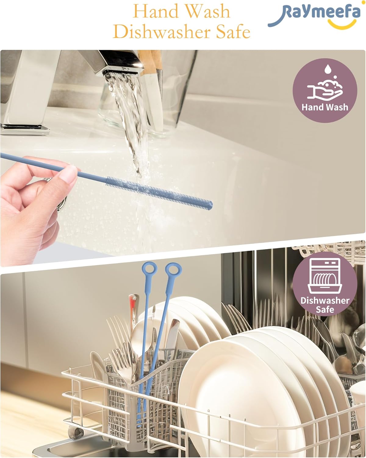 Extra Long Straw Cleaner Brush,Reusable and Soft Silicone Straw Cleaning Brush to Clean Crevice(Blue)