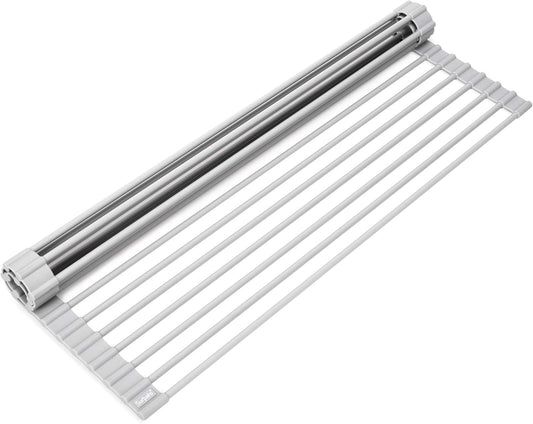 Surpahs Over Sink Foldable Multipurpose Roll-Up Dish Drying Rack, Silicone Wrapped Stainless Steel, Warm Gray, 20.5" x 13.1"