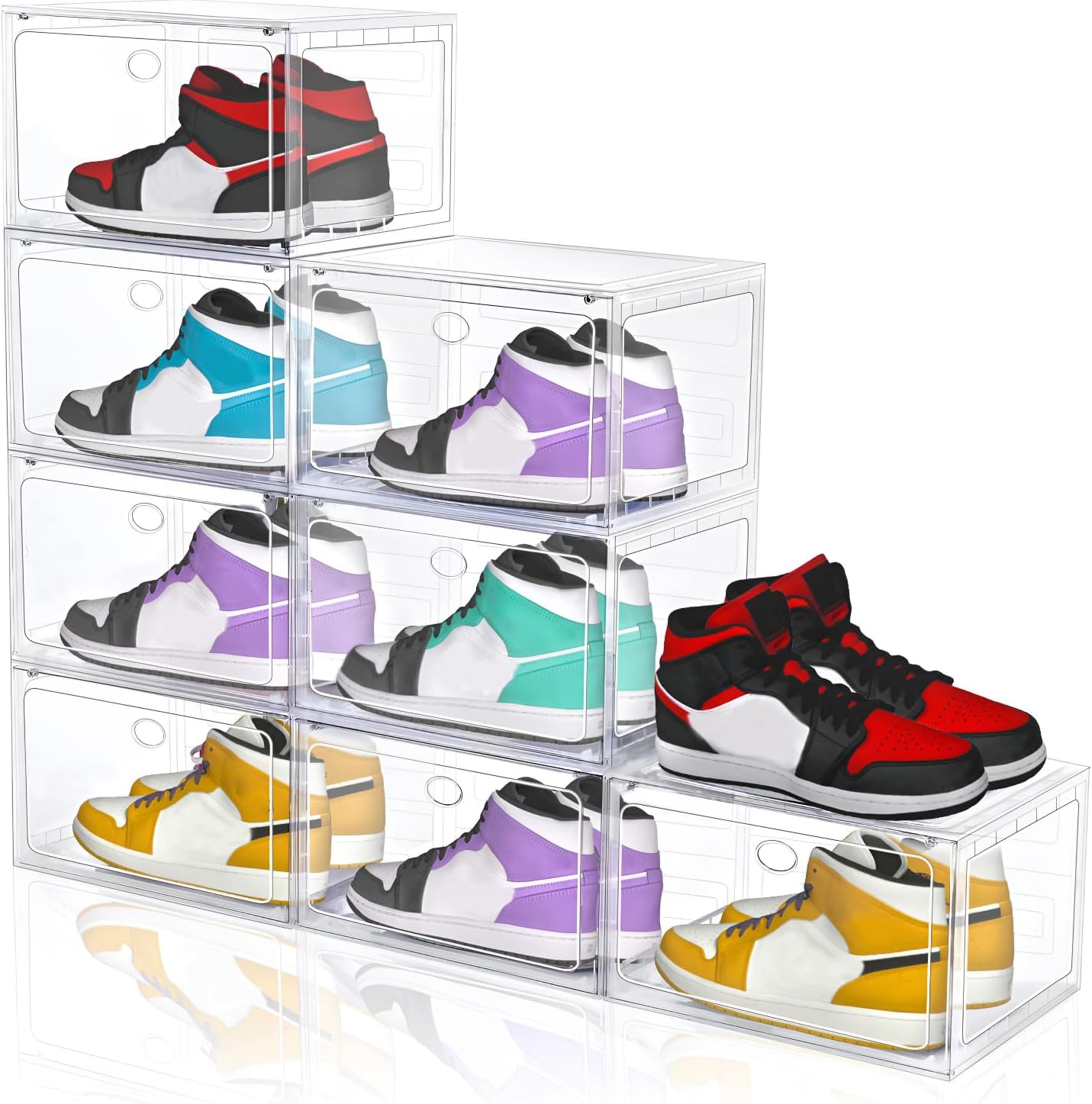Large Shoe Boxes Clear Plastic Stackable, 8 Pack Drop Side Shoe Storage Organizer with Magnetic Door, Shoe Container Sneaker Storage Display Case Fit up to US Size 13 CLEAR
