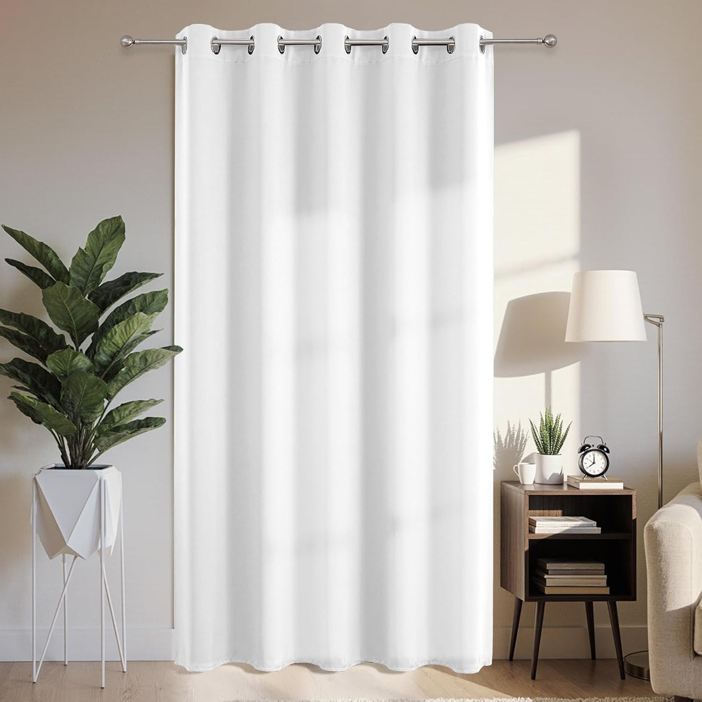 Joydeco Blackout Patio Sliding Door Curtains 90 Inches Long, Grommet Privacy Room Divider Curtains, Extra Wide Thermal Blackout Drapes for Bedroom Living Room (Pure White, 70Wx90L, 1 Panel)